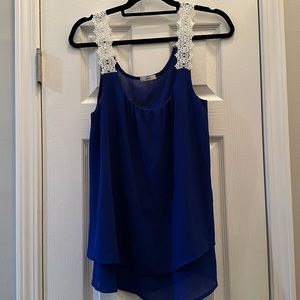 JODIFL Blue tank with lace straps.